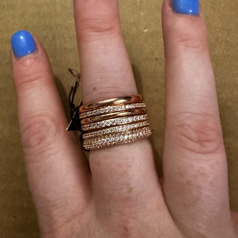 Henri Bendel Pave Stack Set in rose gold with clear stone in size 9
